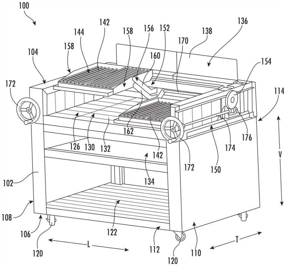 Wood-burning grill and grate bar positioning assembly for wood-burning grill