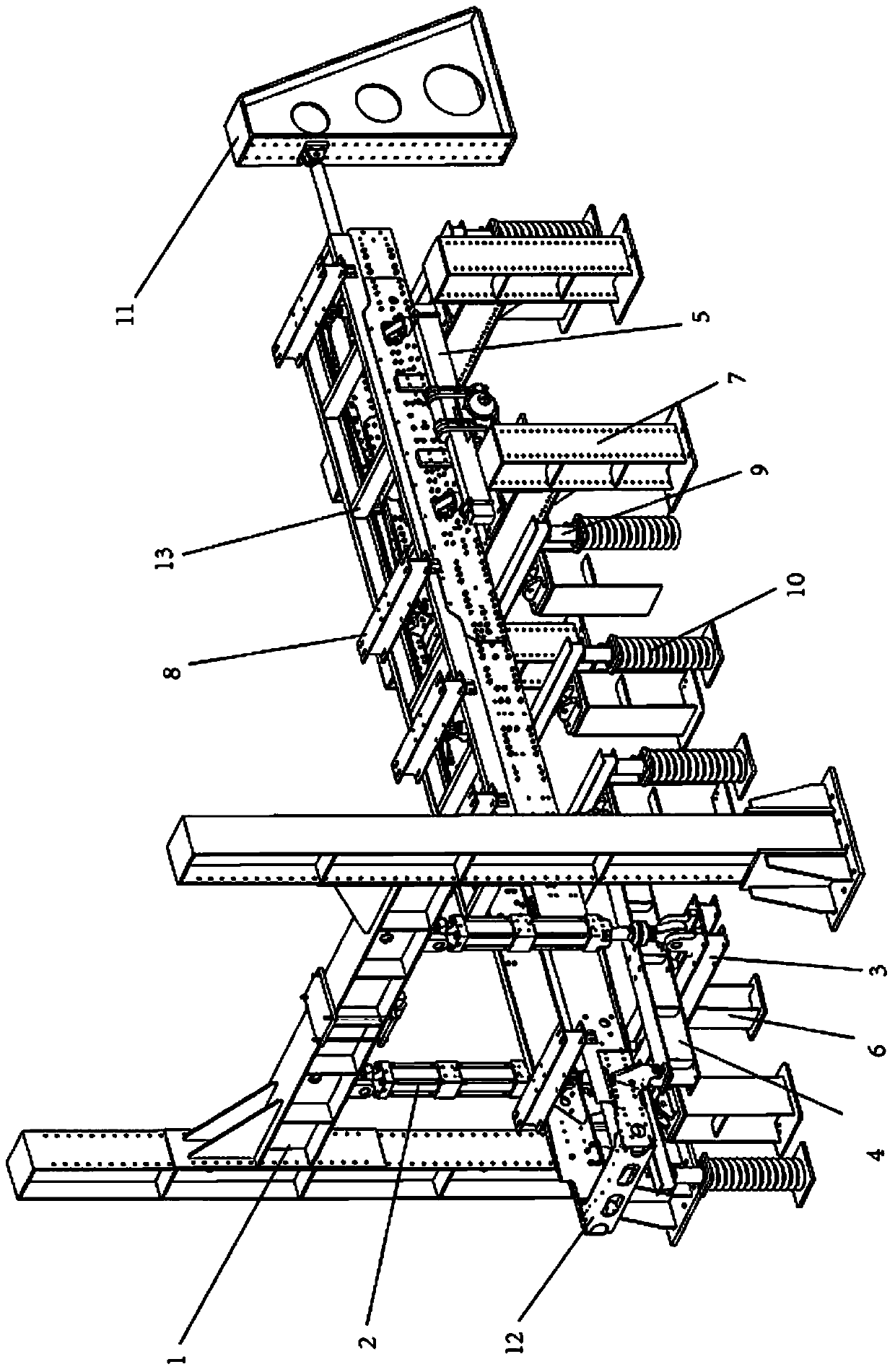 Frame torsional fatigue test bench with loading device