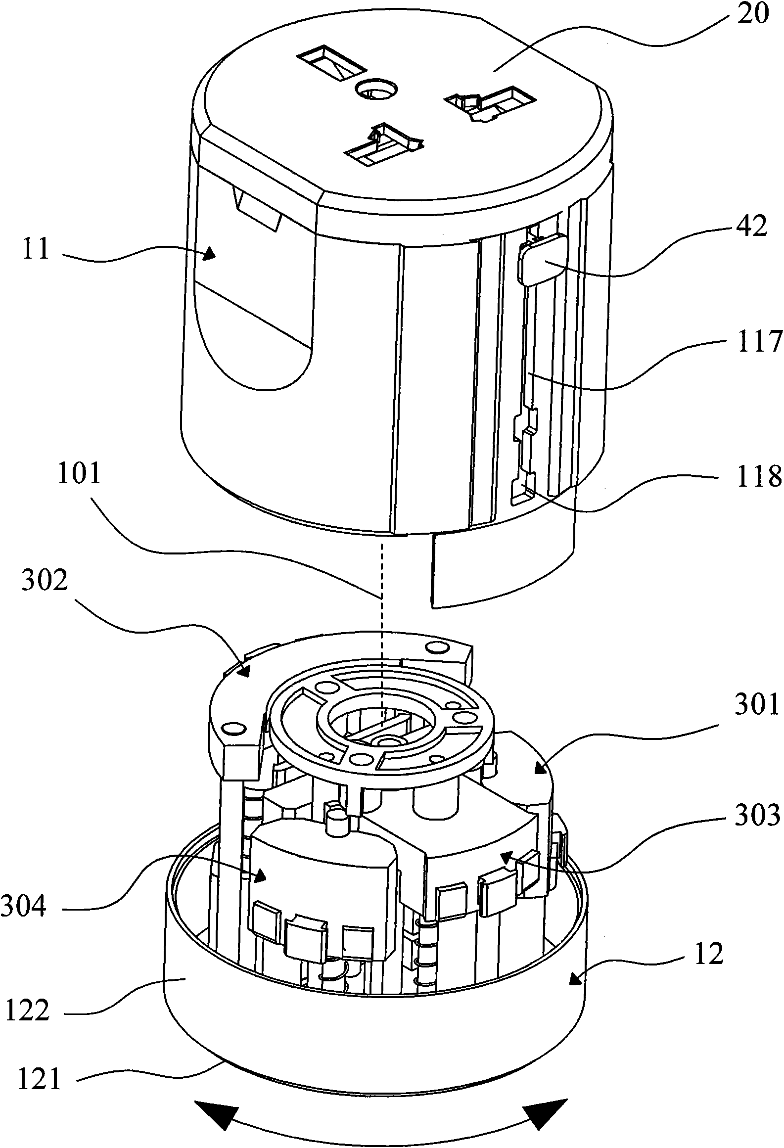 Rotatable and selectable push type multinational power source adapter