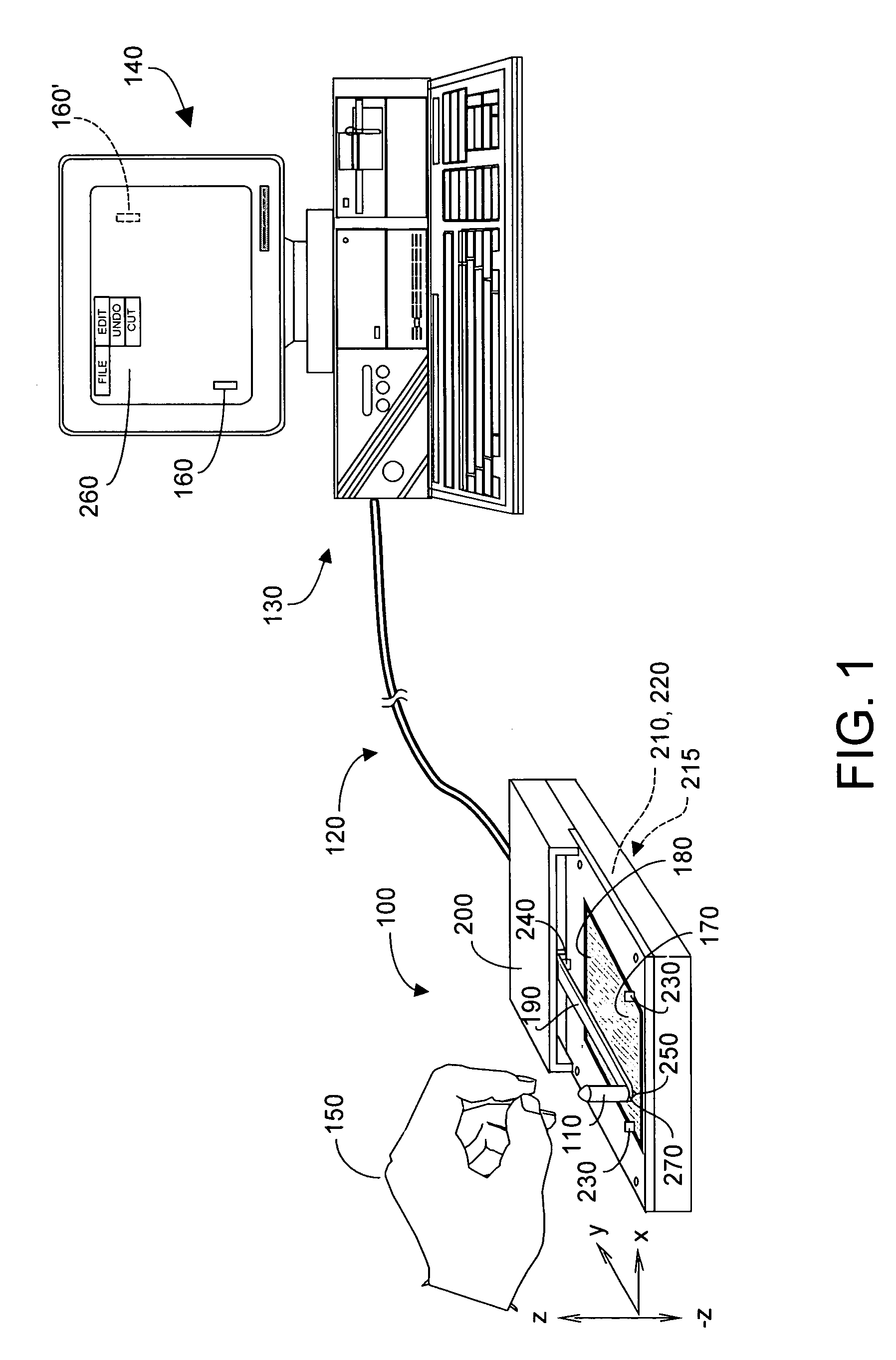 Absolute coordinate, single user-interface element pointing device