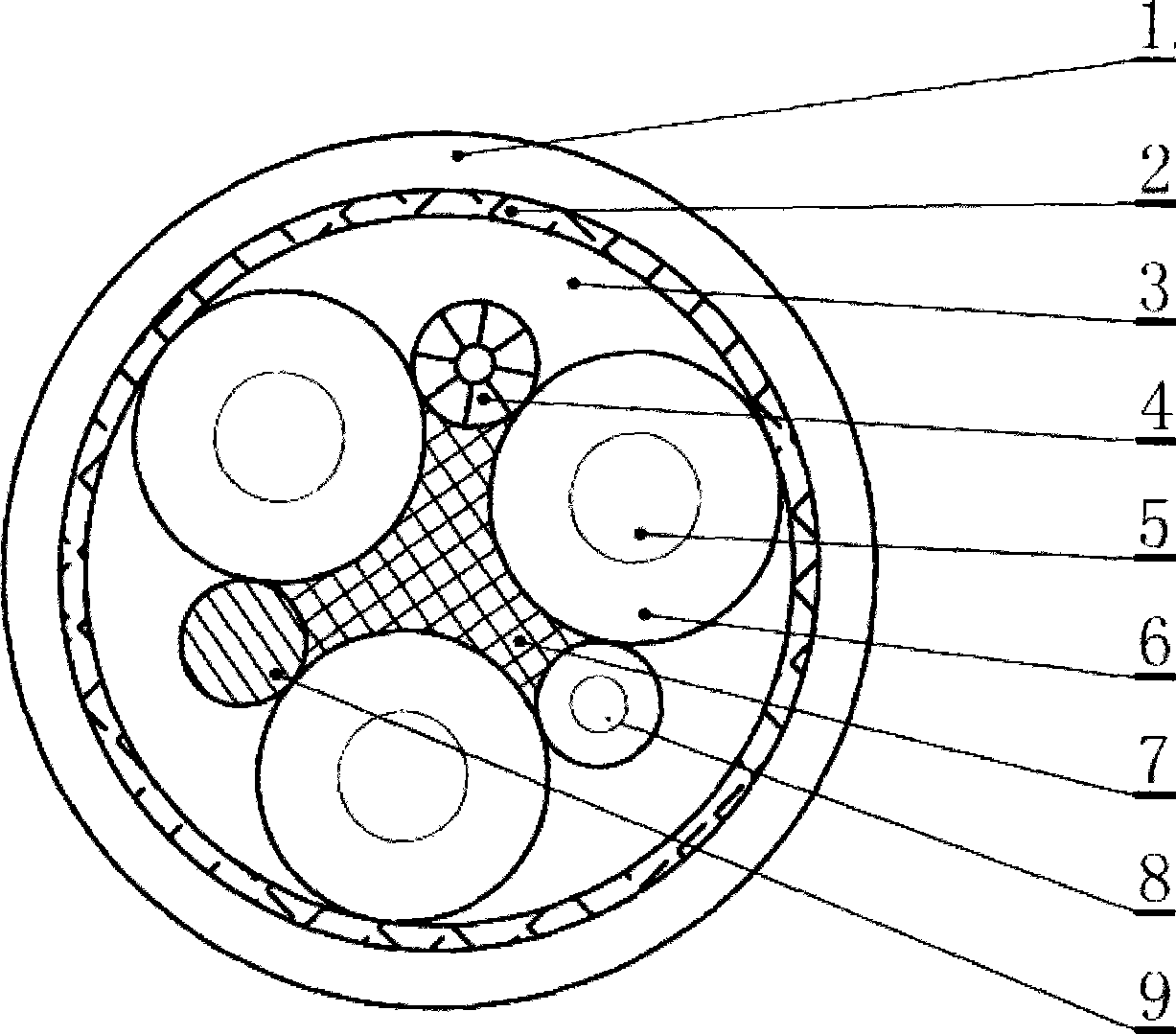 Electro-optic compound port machine pony roll high-voltage cable and production method thereof