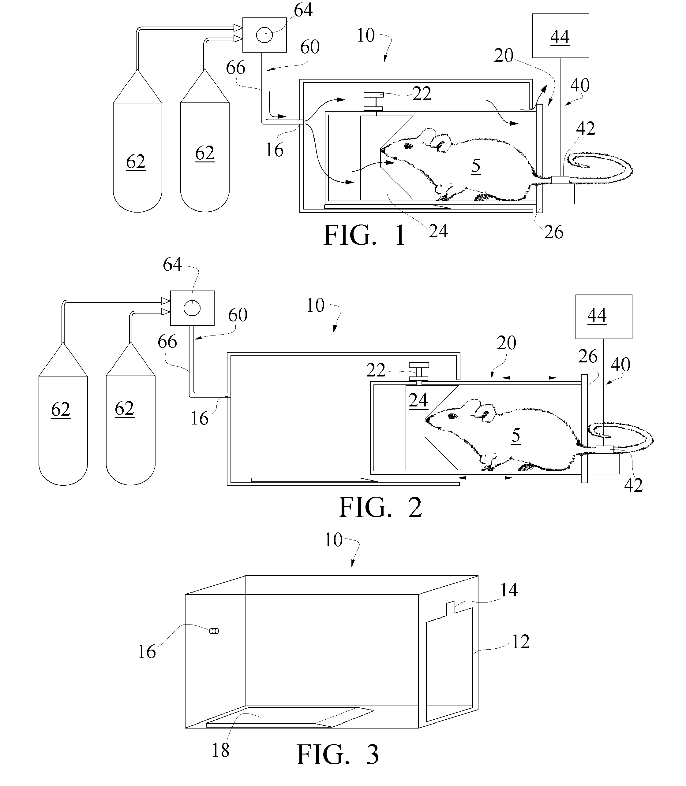 Bioactive gas supply chamber for animal research such as hypoxia studies on non-anesthetized small animals with direct physiologic monitoring