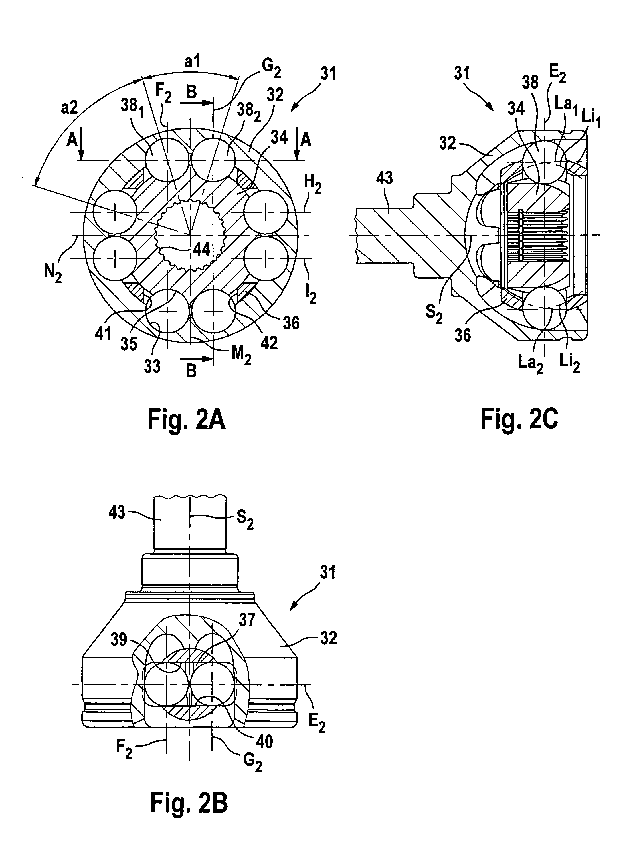 Constant velocity ball joint with ball pairs whose tracks are located on symmetrical planes