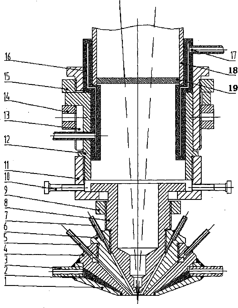 Adjustable laser coaxial powder feeding nozzle