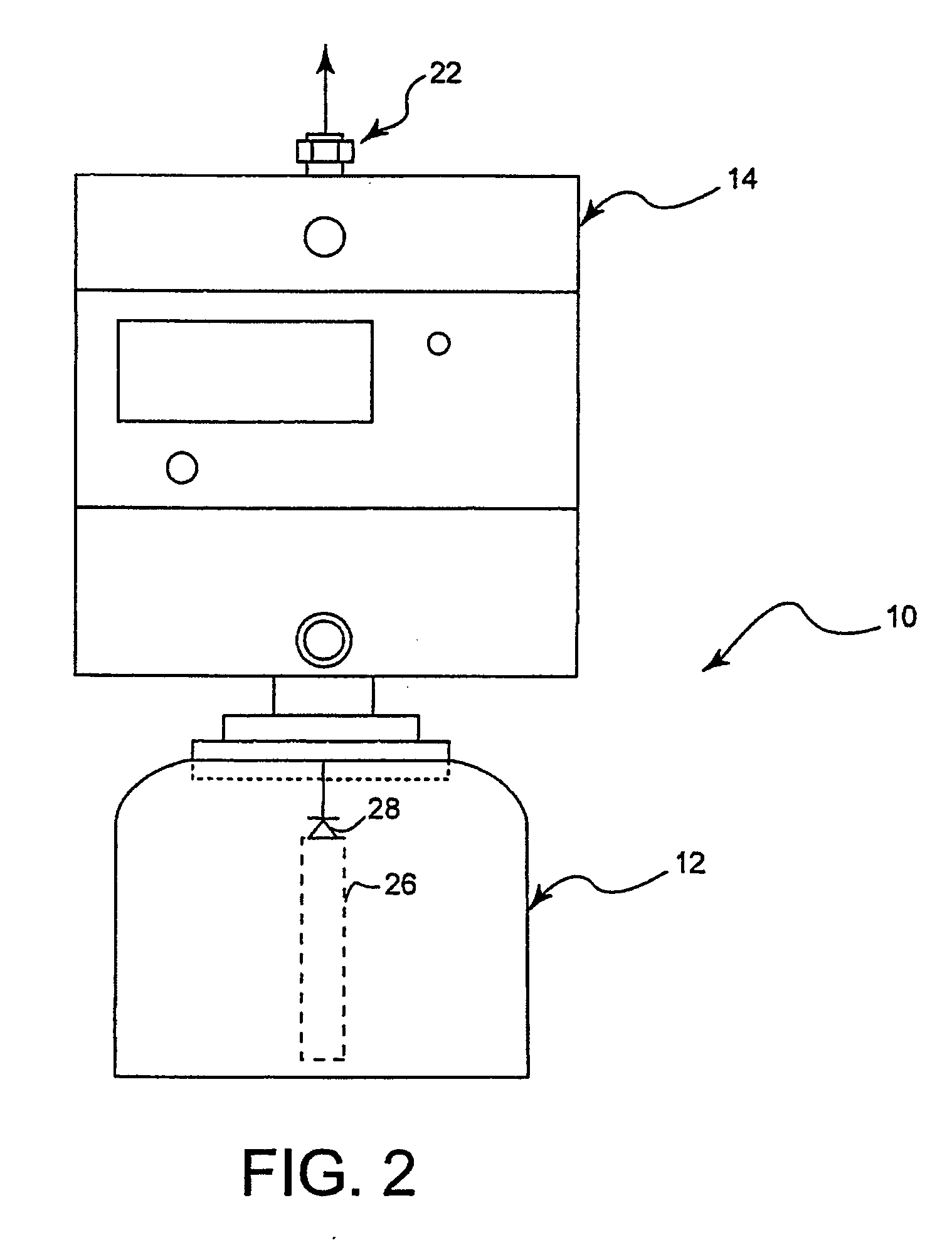 Assembly and method for containing, receiving and storing fluids and for dispensing gas from a fluid control and gas delivery assembly having an integrated fluid flow restrictor