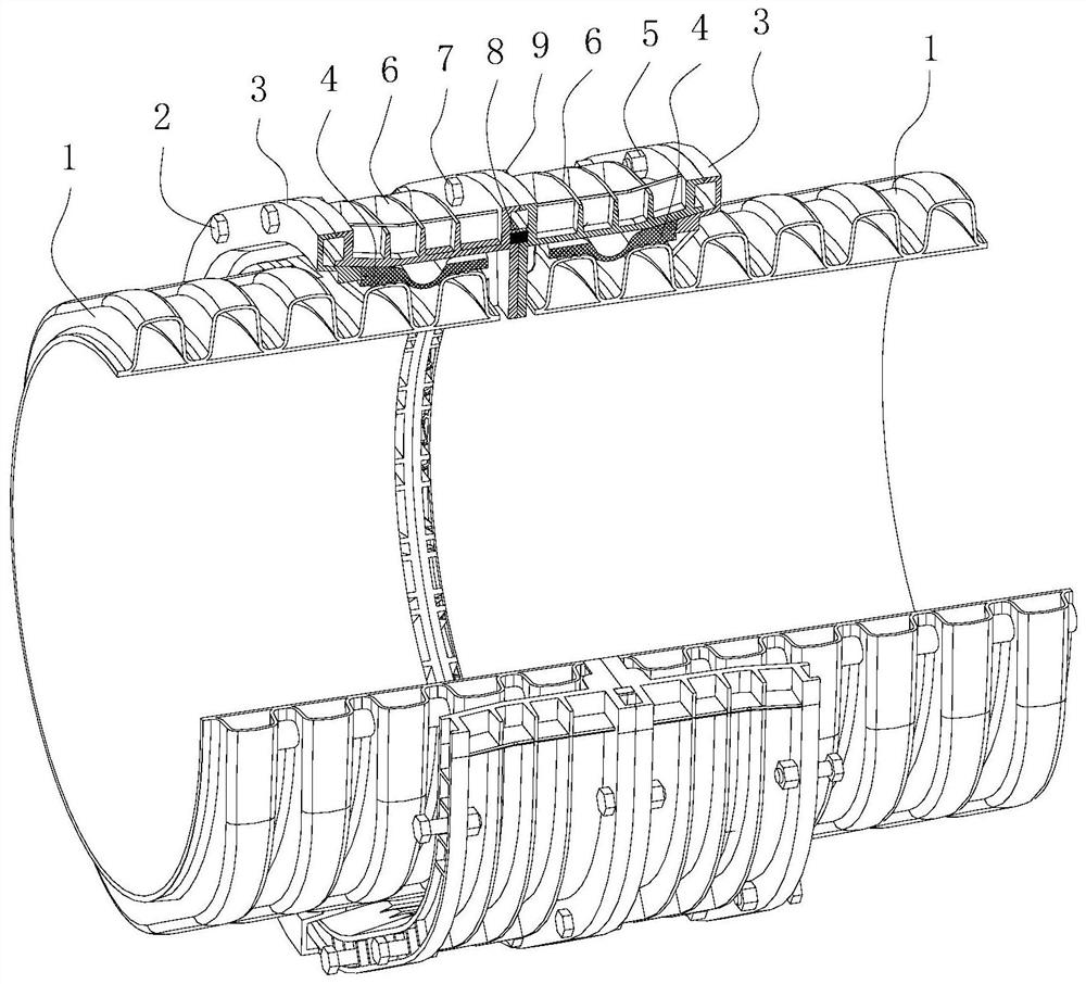 Self-sealing connecting flange joint for double-wall corrugated pipeline