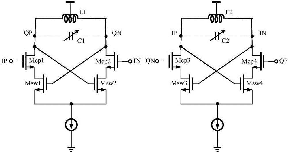 Orthogonal inductance-capacitance voltage-controlled oscillator with low power consumption and low phase noise