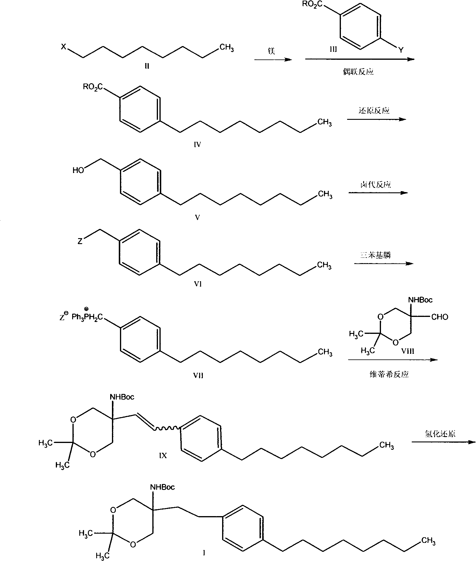 Preparation method of {5-[2-(4-n-octyl-phenyl)ethyl]-2,2-dimethyl-1,3-dioxane-5-yl} carbamic acid tert-butyl ester