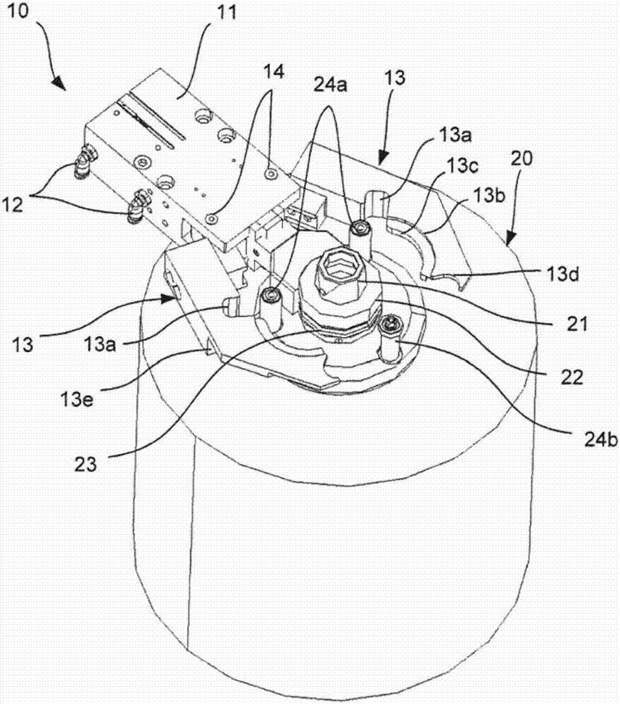 System for gripping a processing tool, storage system and method