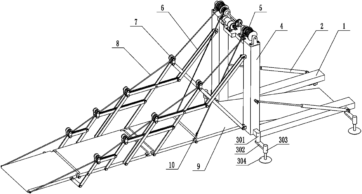 Folding emergency bridge and using method