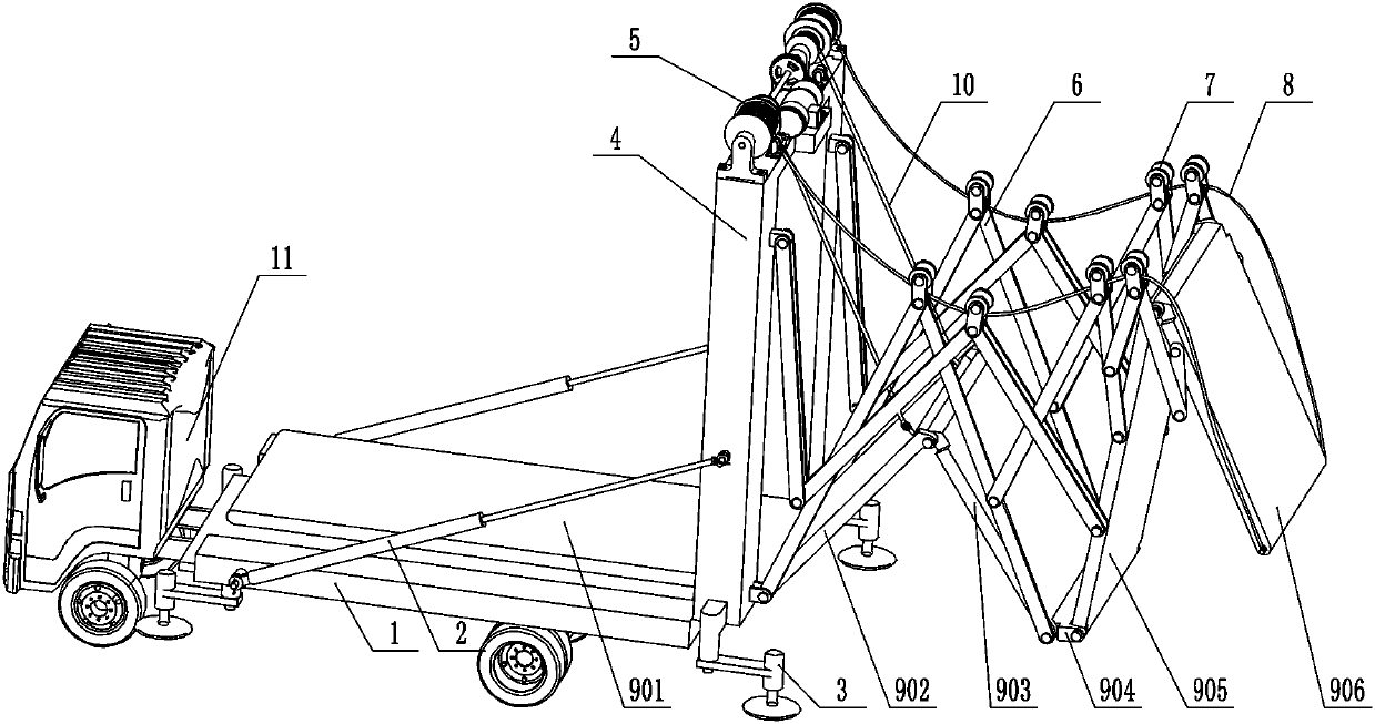 Folding emergency bridge and using method