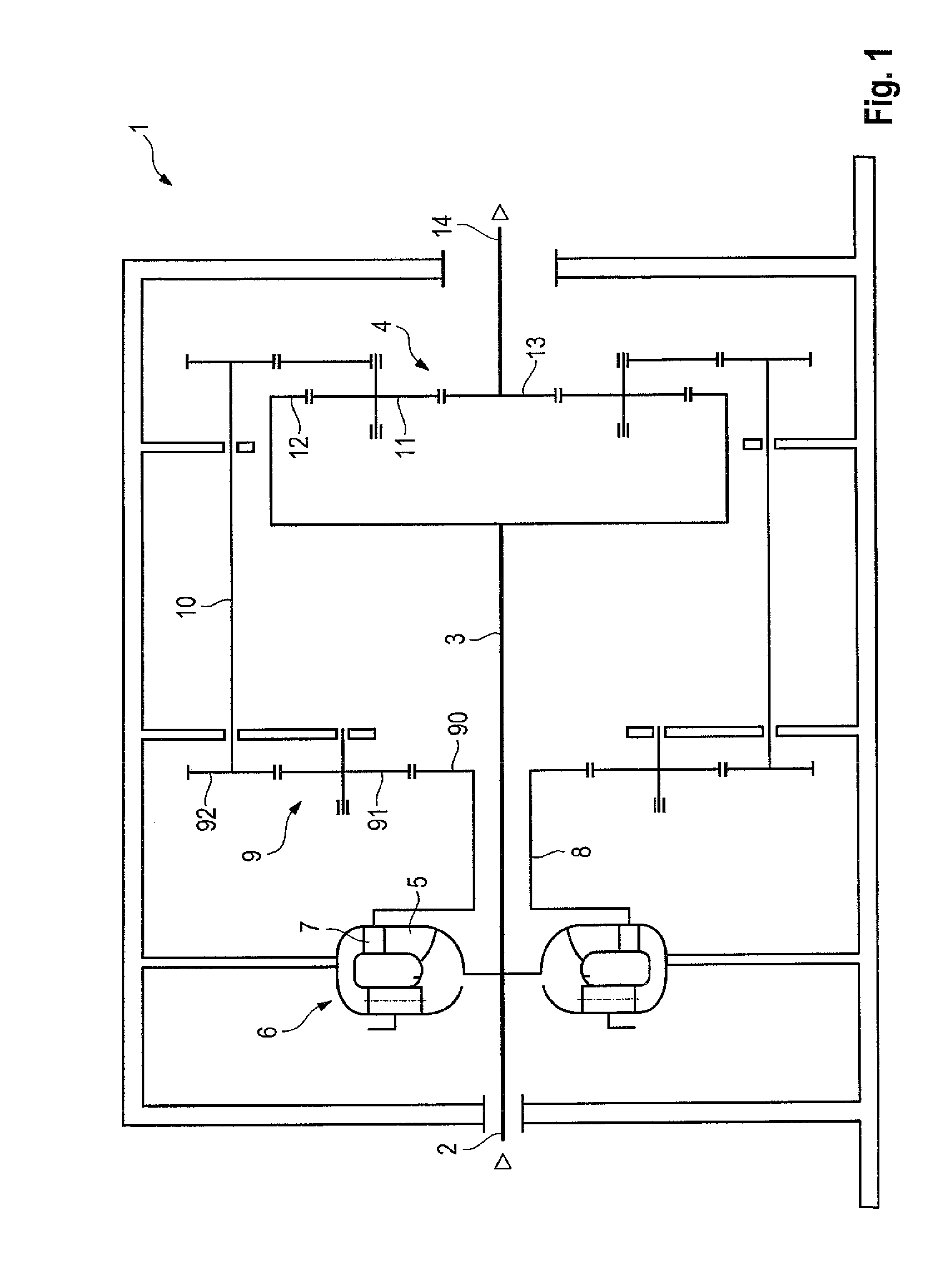 Superimposed transmission having coupling shafts