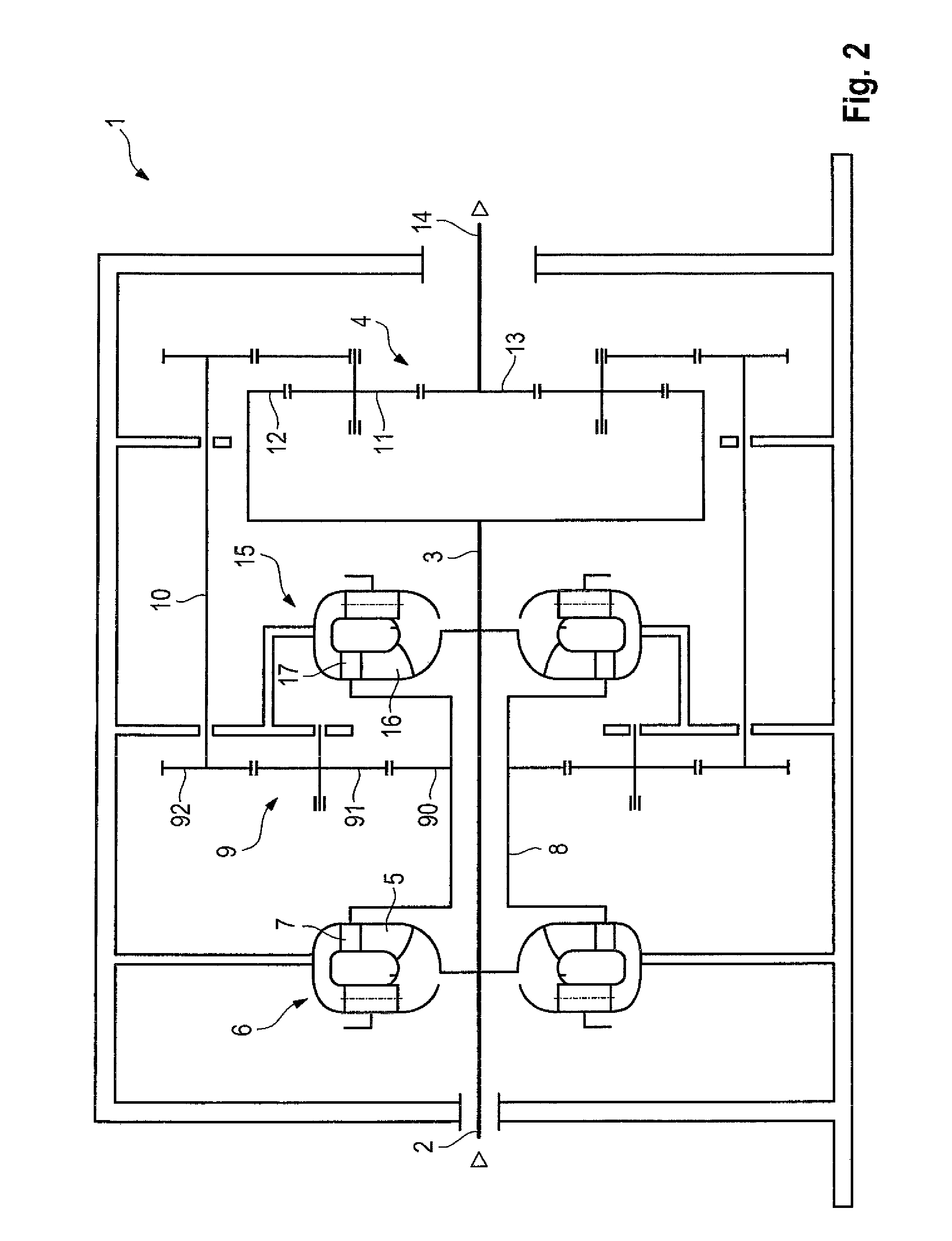 Superimposed transmission having coupling shafts