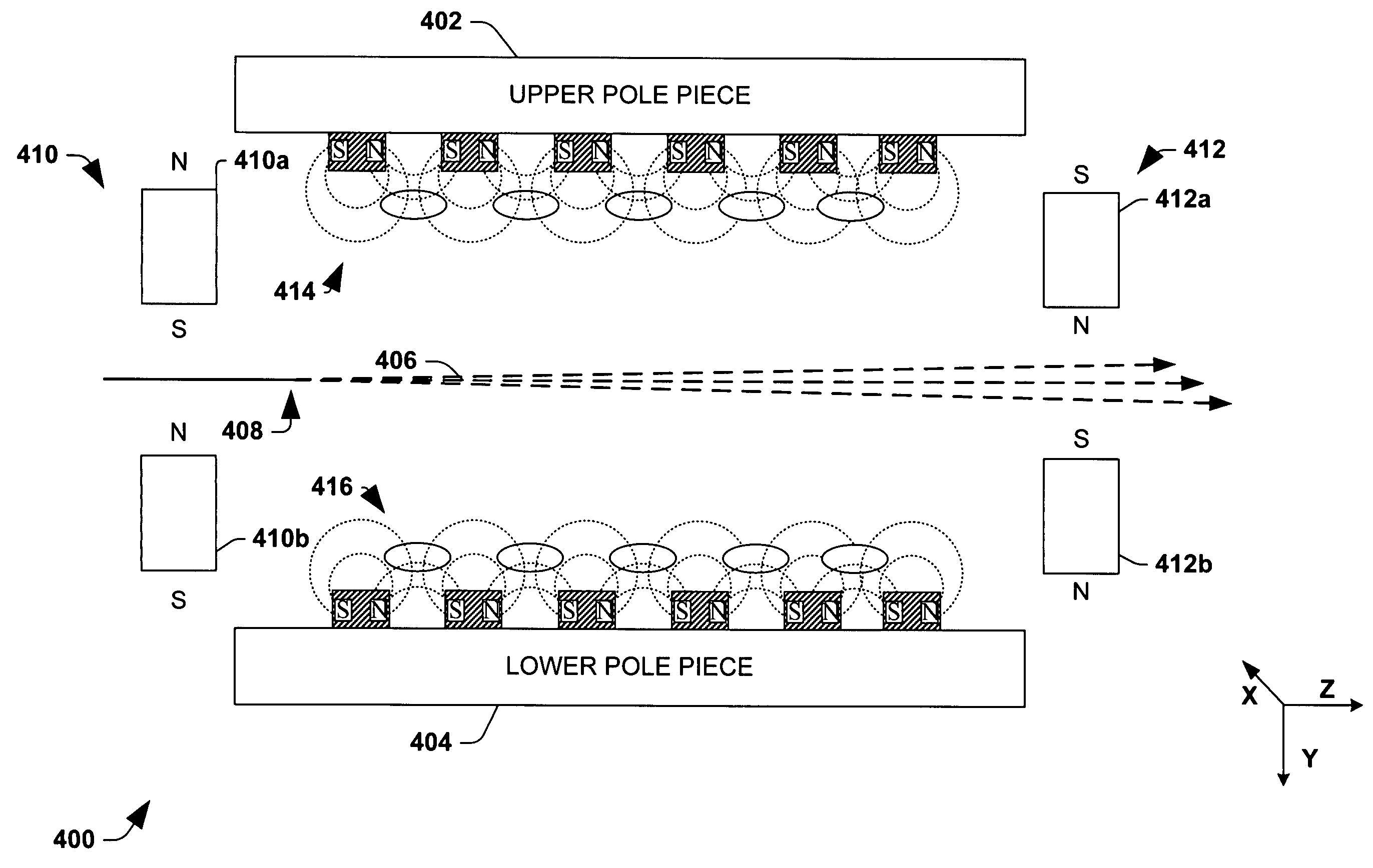 System for magnetic scanning and correction of an ion beam