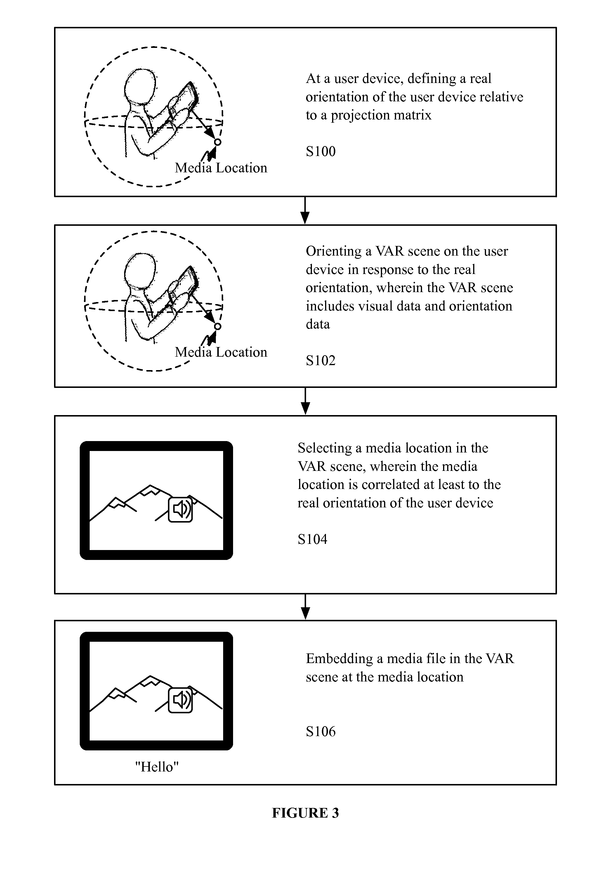 System and method for embedding and viewing media files within a virtual and augmented reality scene