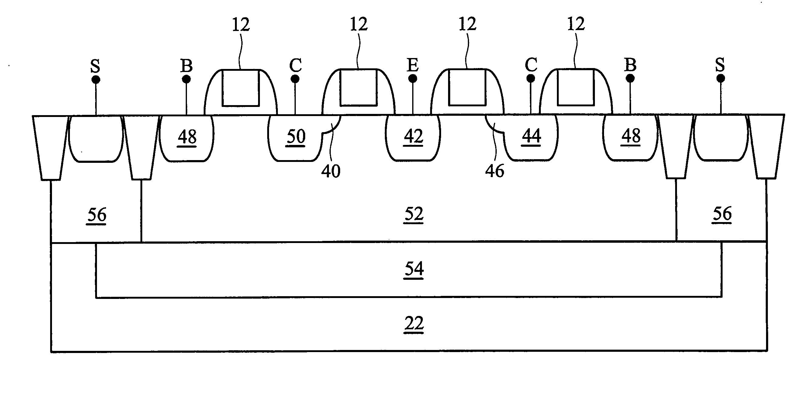 High-gain vertex lateral bipolar junction transistor