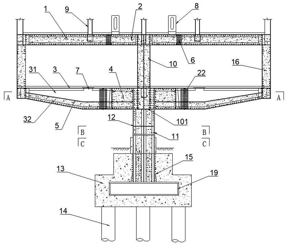 An elevated single-pillar station