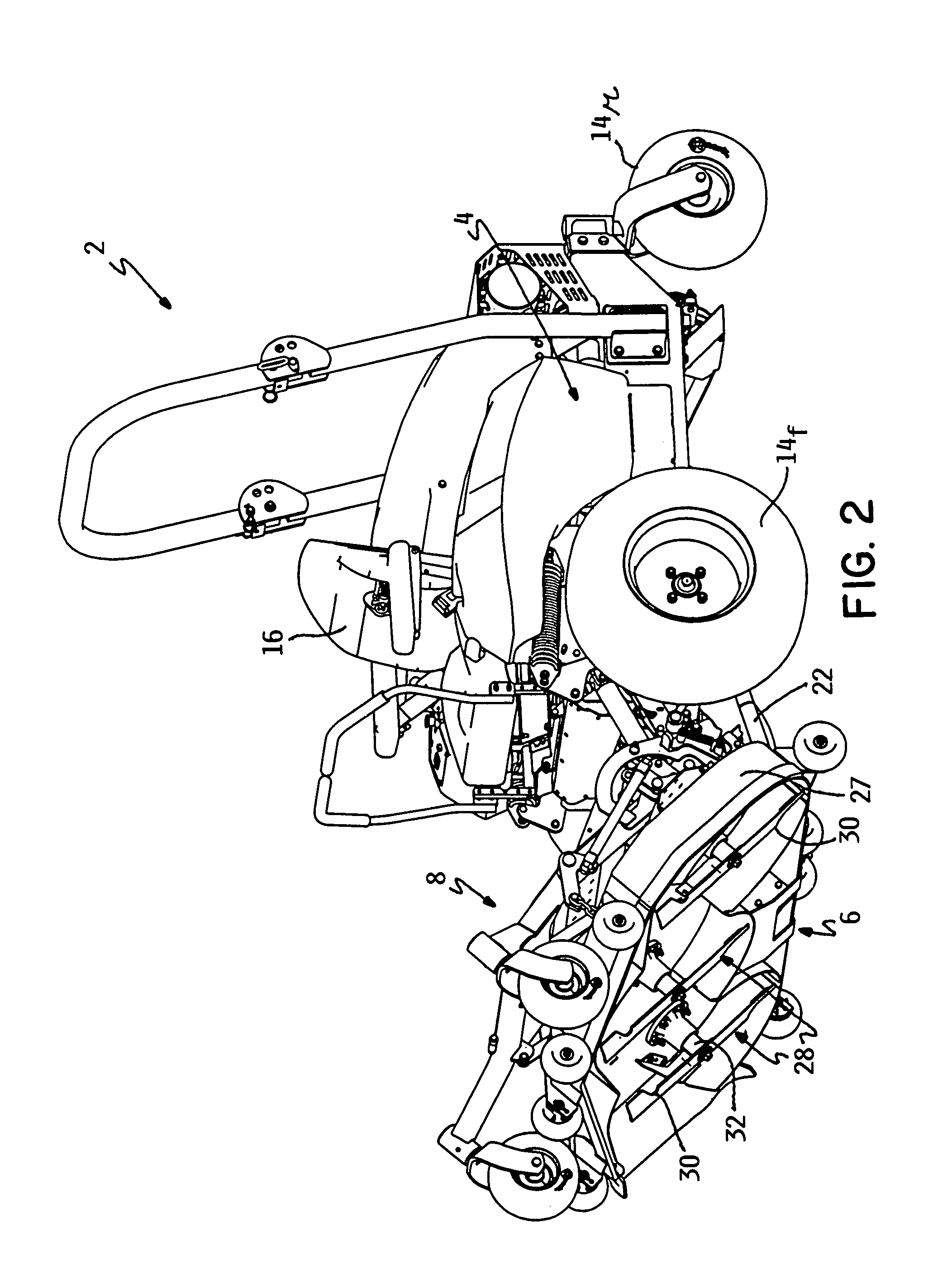 Front rotary cutting deck having folded service/storage positions