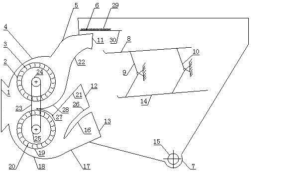 Cleaning device with double cross-flow fans, three air passages and double-layered vibrating screens