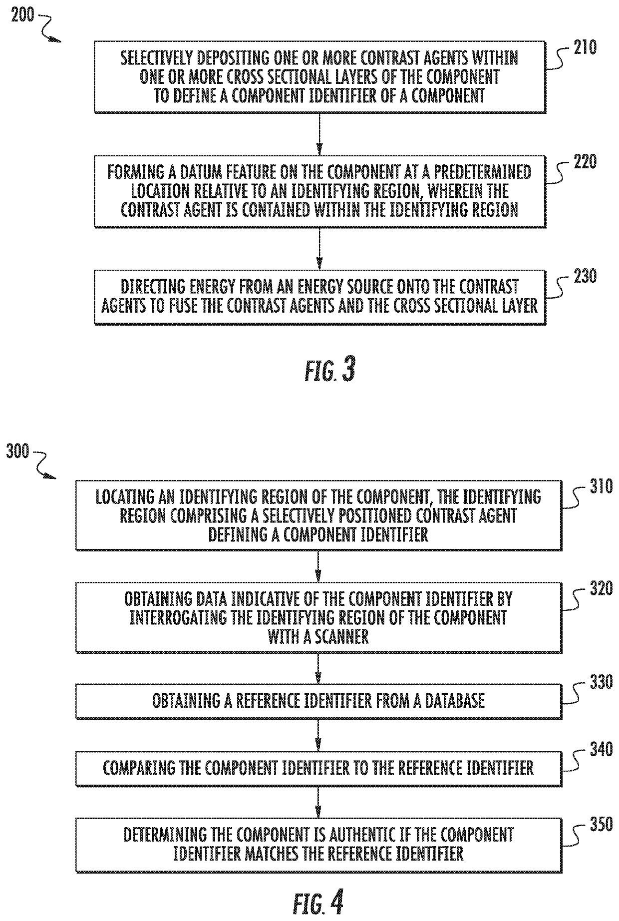 Additively manufactured component including a contrast agent for part identification