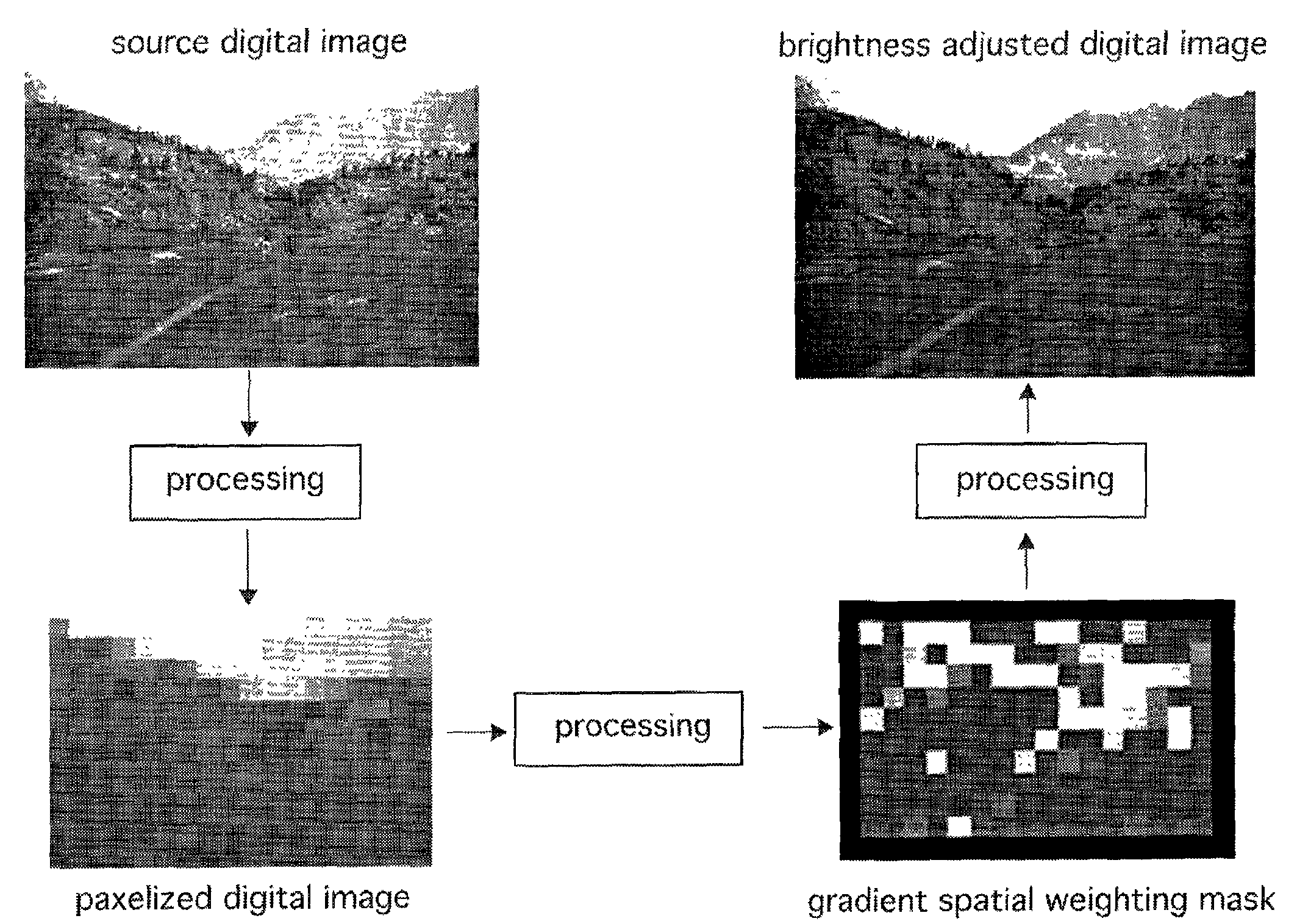 Digital image processing method and apparatus for brightness adjustment of digital images