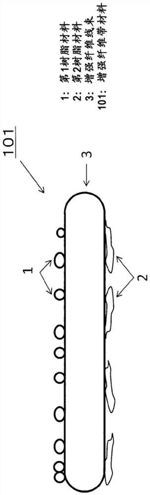 Reinforced fiber tape material and production method therefor, fiber reinforced resin molded body and reinforced fiber layered body using reinforced fiber tape material