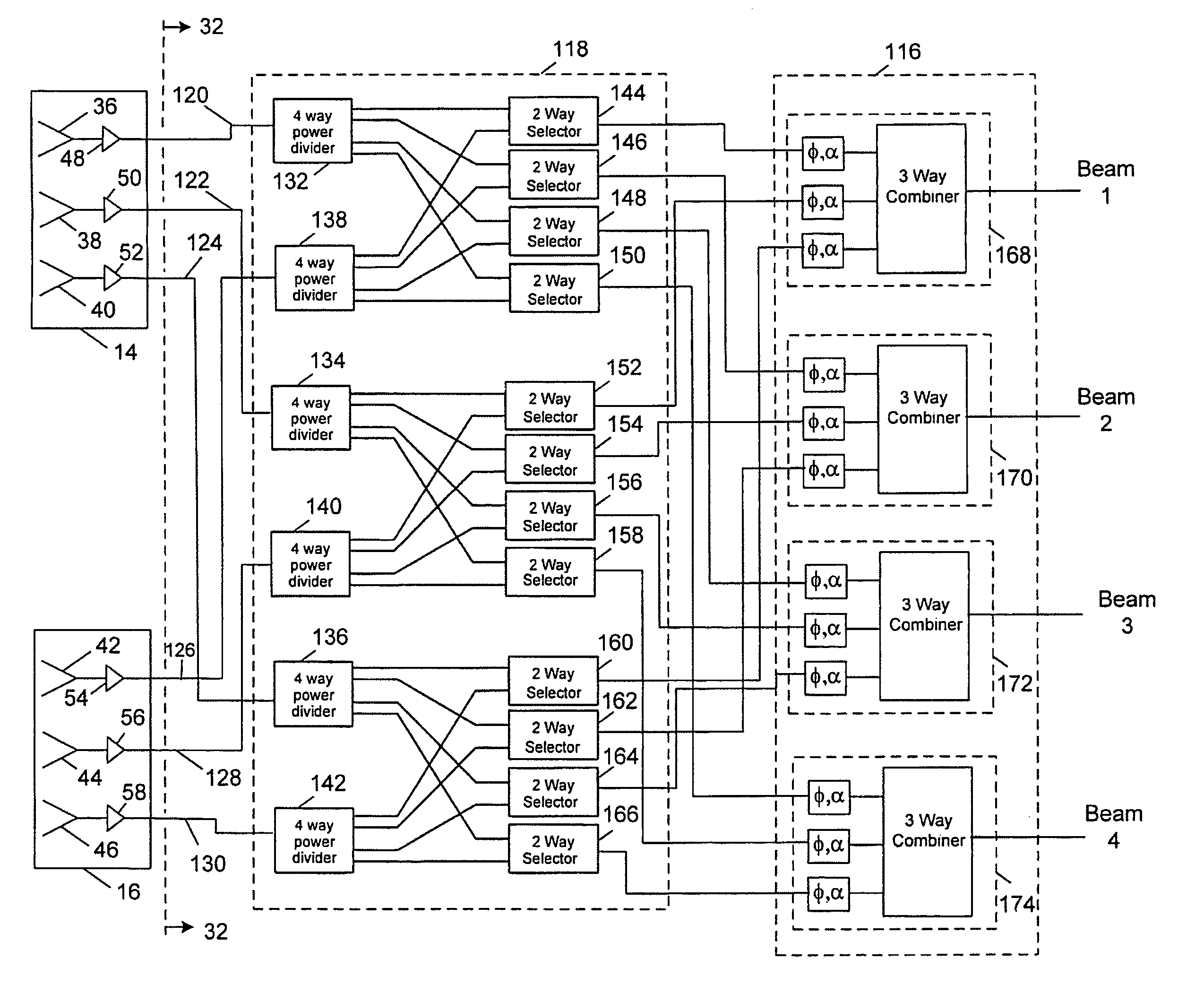 Shared phased array beamformer