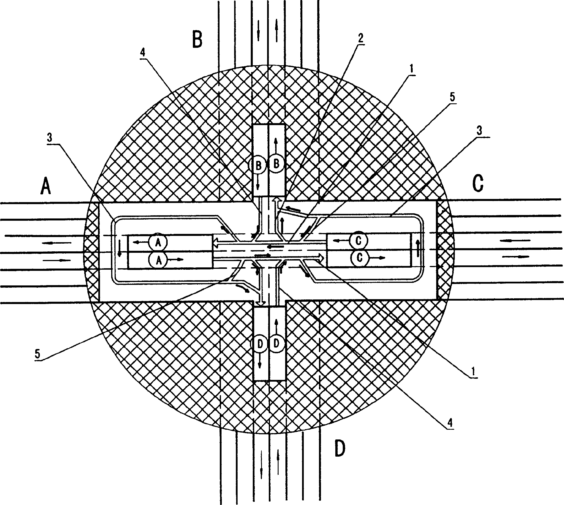 Crossroads structure adapted to motor vehicle smoothly going through