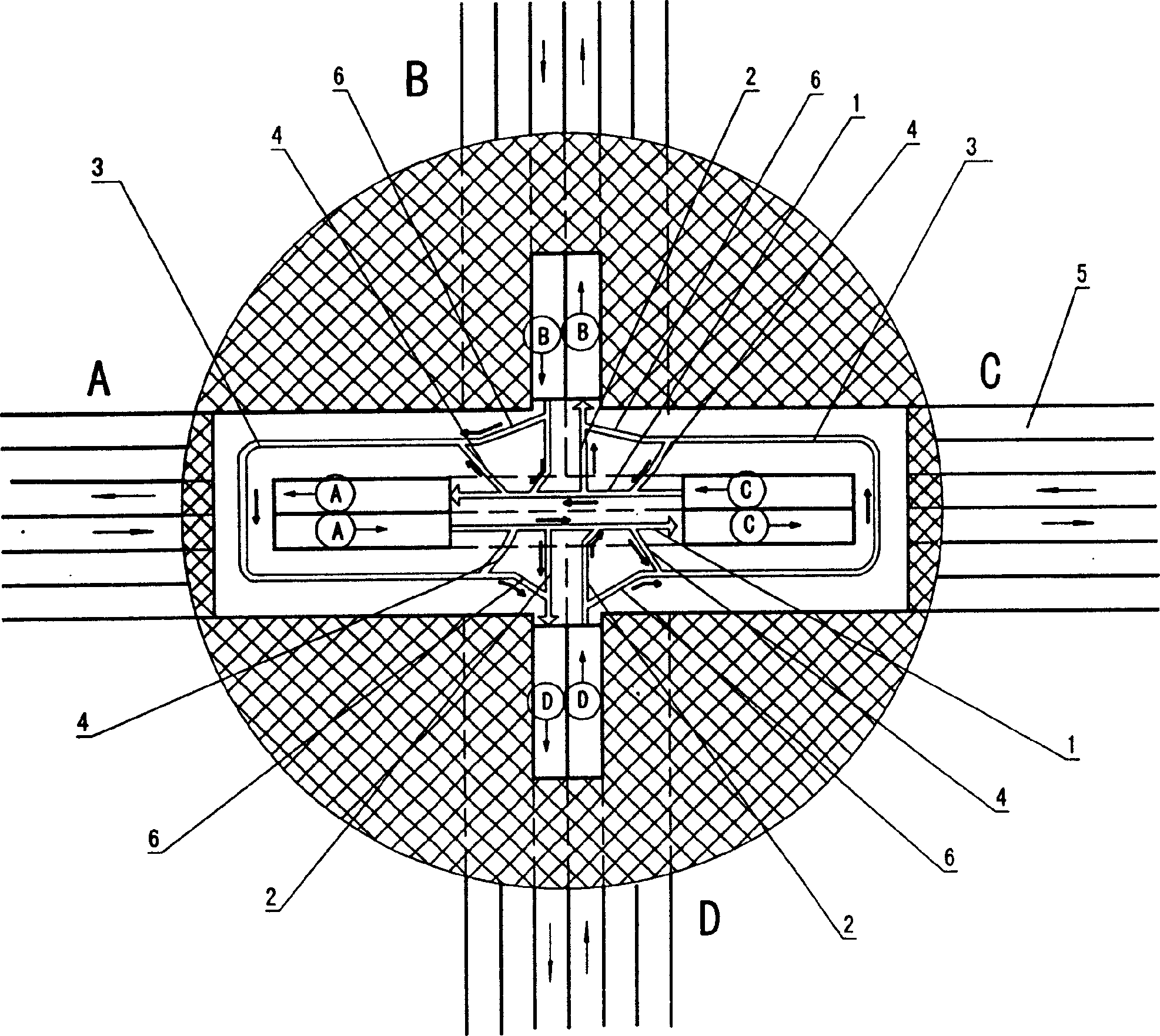 Crossroads structure adapted to motor vehicle smoothly going through