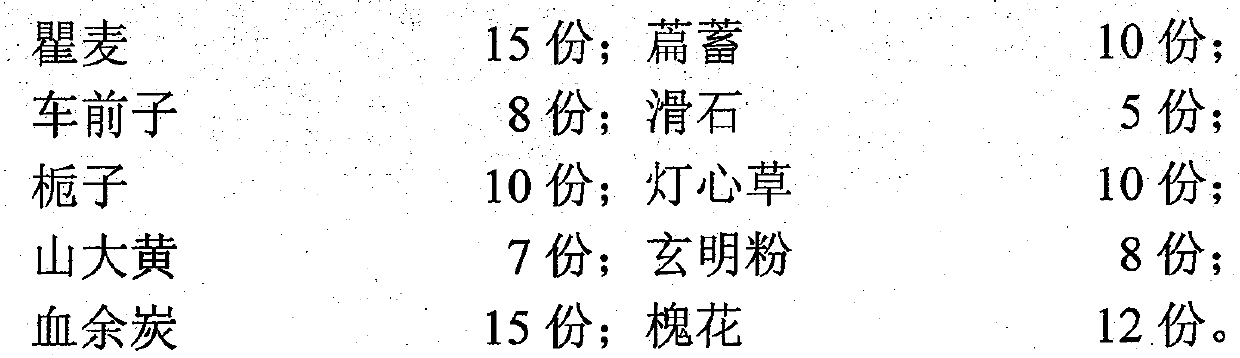 Traditional Chinese medicinal composition for preventing and curing livestock blood strangury and preparation method thereof