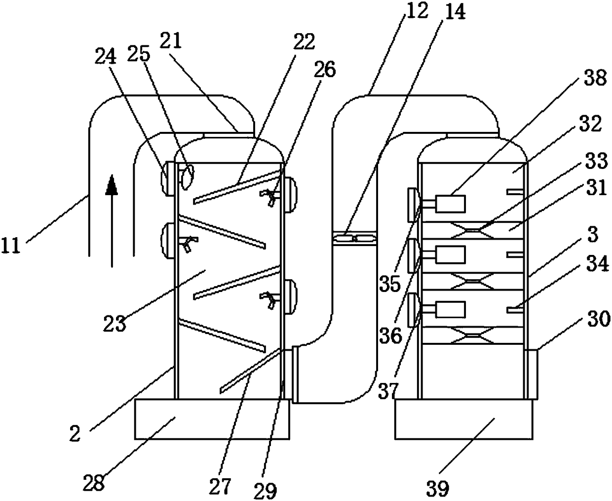 Industrial waste gas purifying device for removing acid and alkali