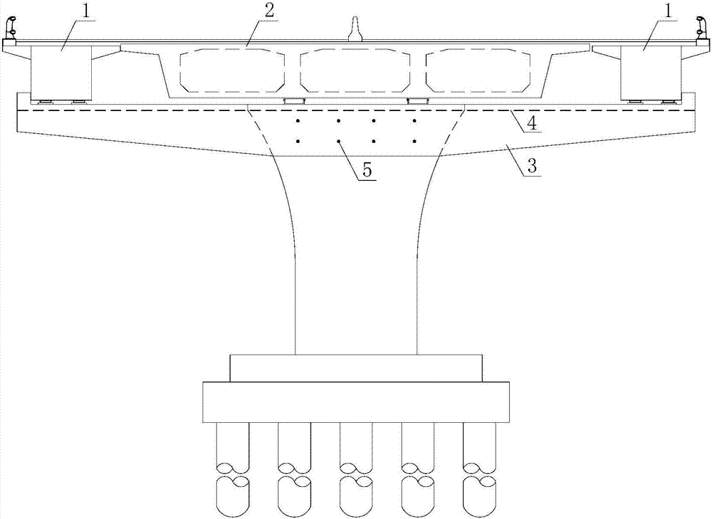 A bridge widening structure with a steel cap beam added to the top of the pier