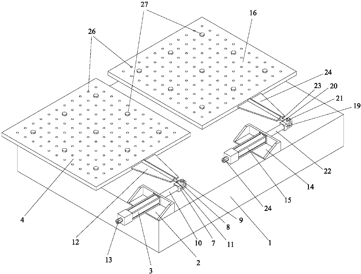 Double-shake table model test device capable of independently providing single DOF horizontal torsional vibration load