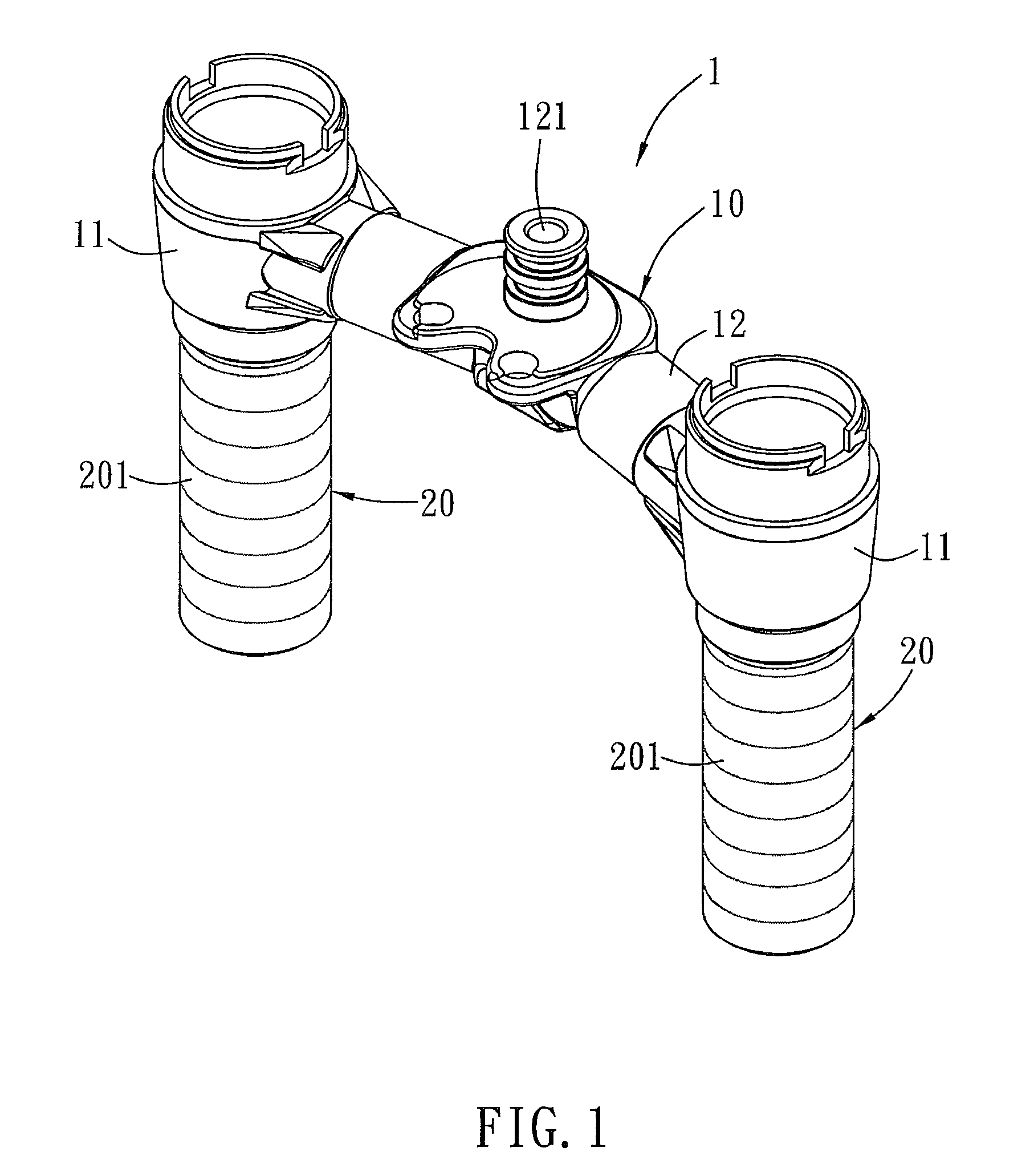 Plastic faucet body with copper connecting legs