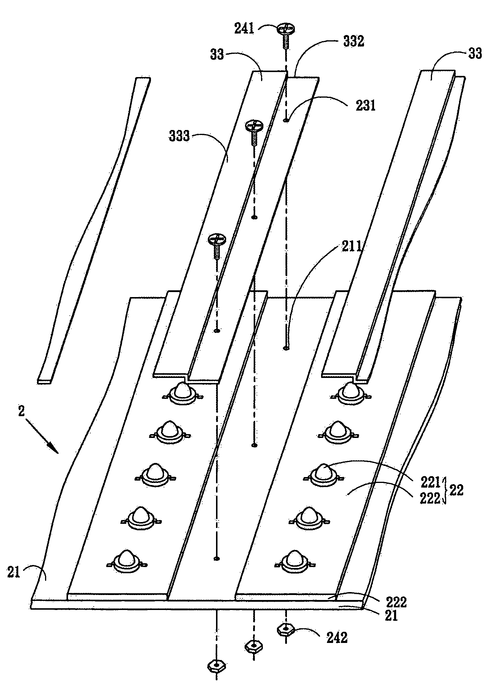 Backlight module having device for fastening lighting units