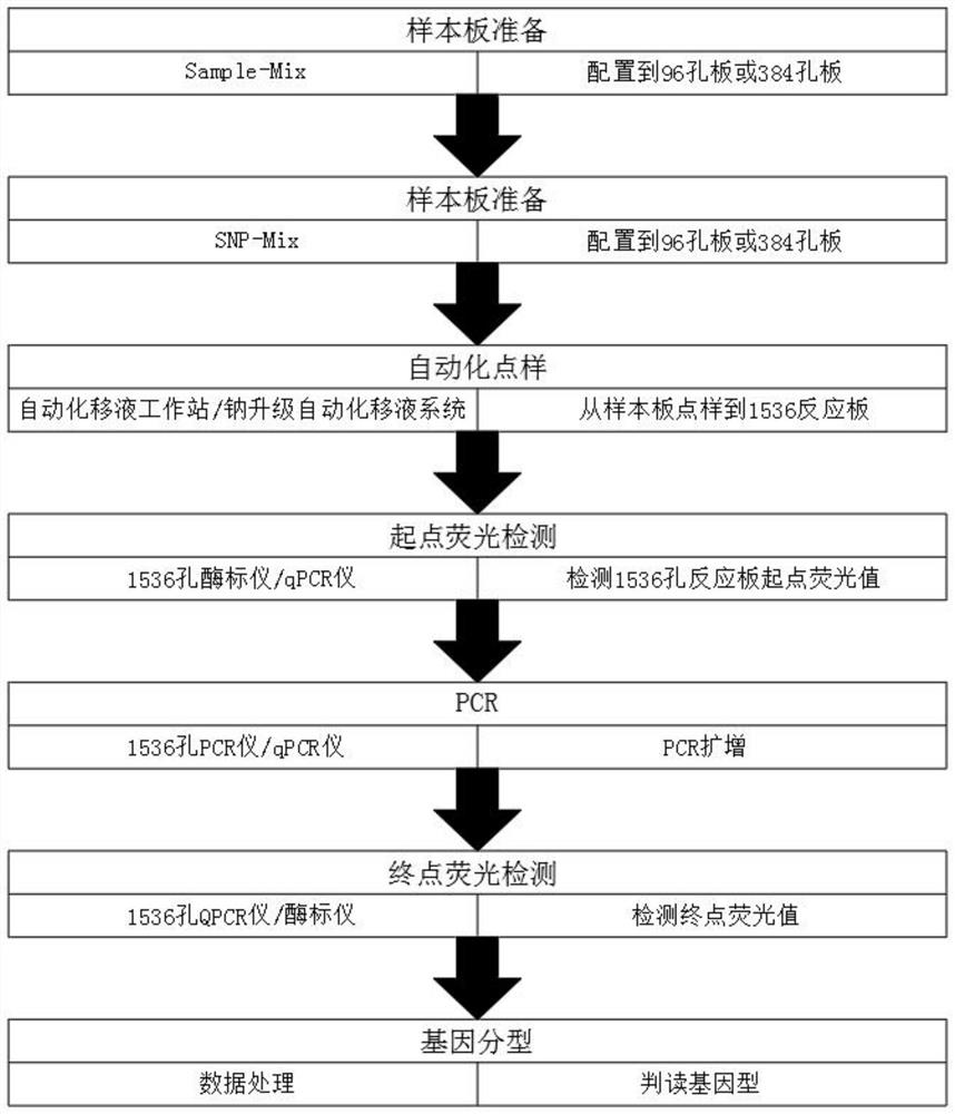 End-point method genetic typing detection method for carrying out nano upgrade automatic completion of 1536 reactions