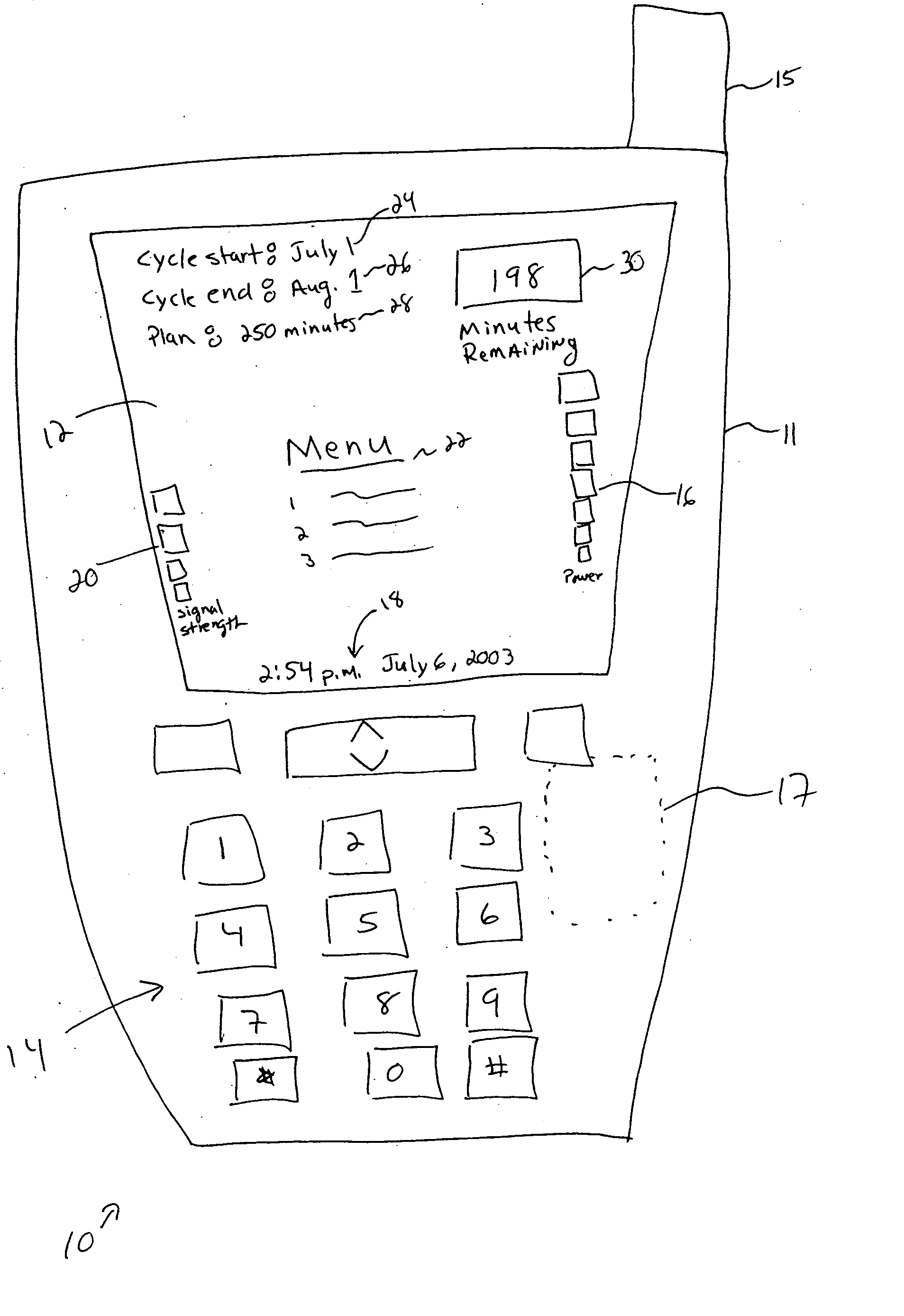 Calling plan time display and method of display for a cellular phone