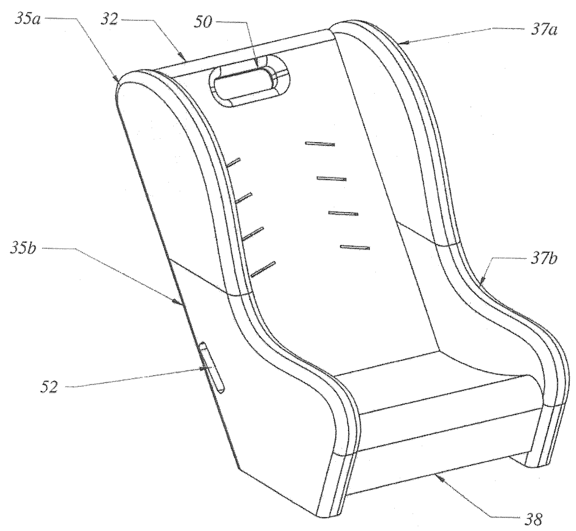 Washable child car seat subframe