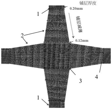 Fiber composite material crossed rib thin laying layer and preparation method thereof