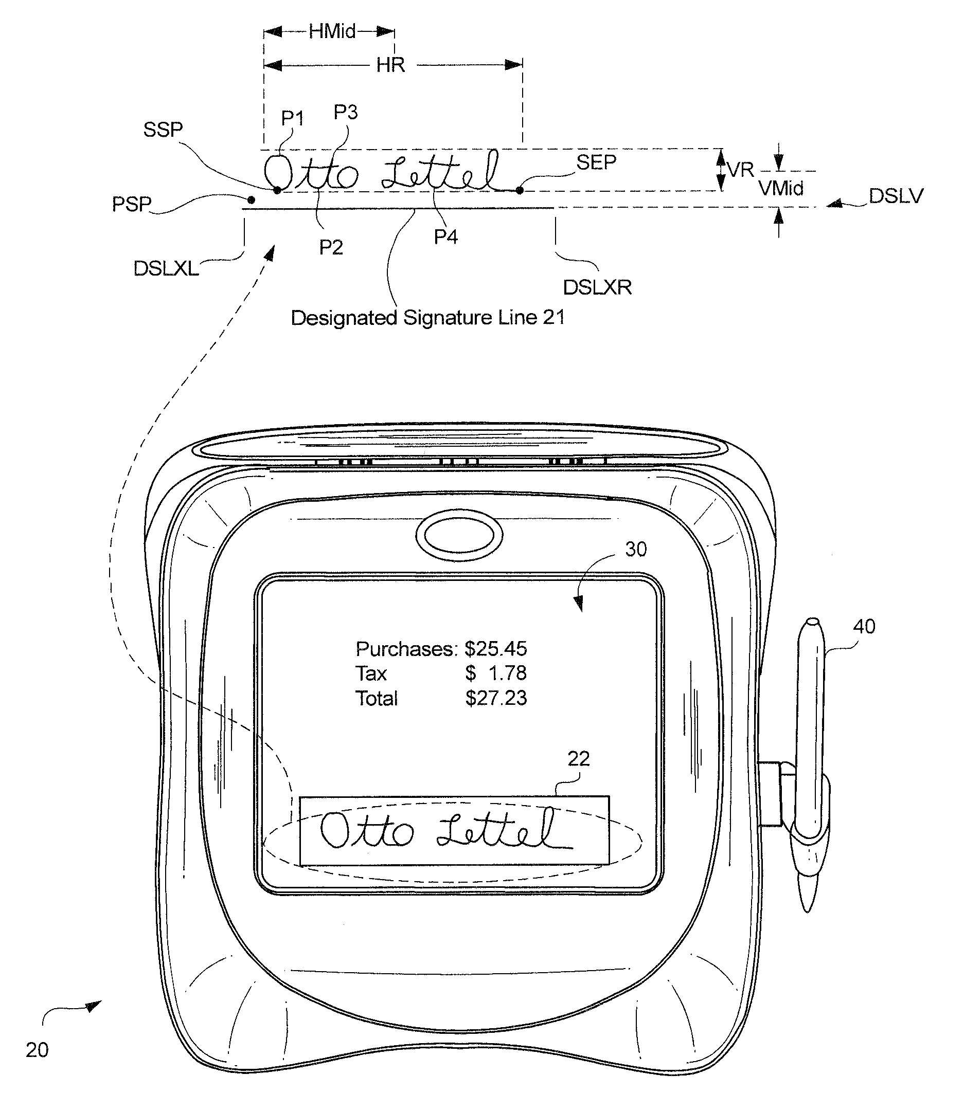 Transaction terminal with signature capture offset correction