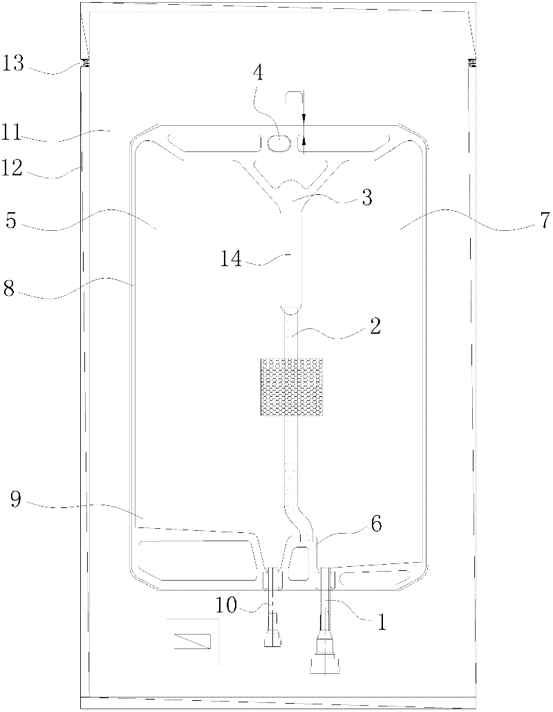 Double-cavity bag for containing medicine liquid