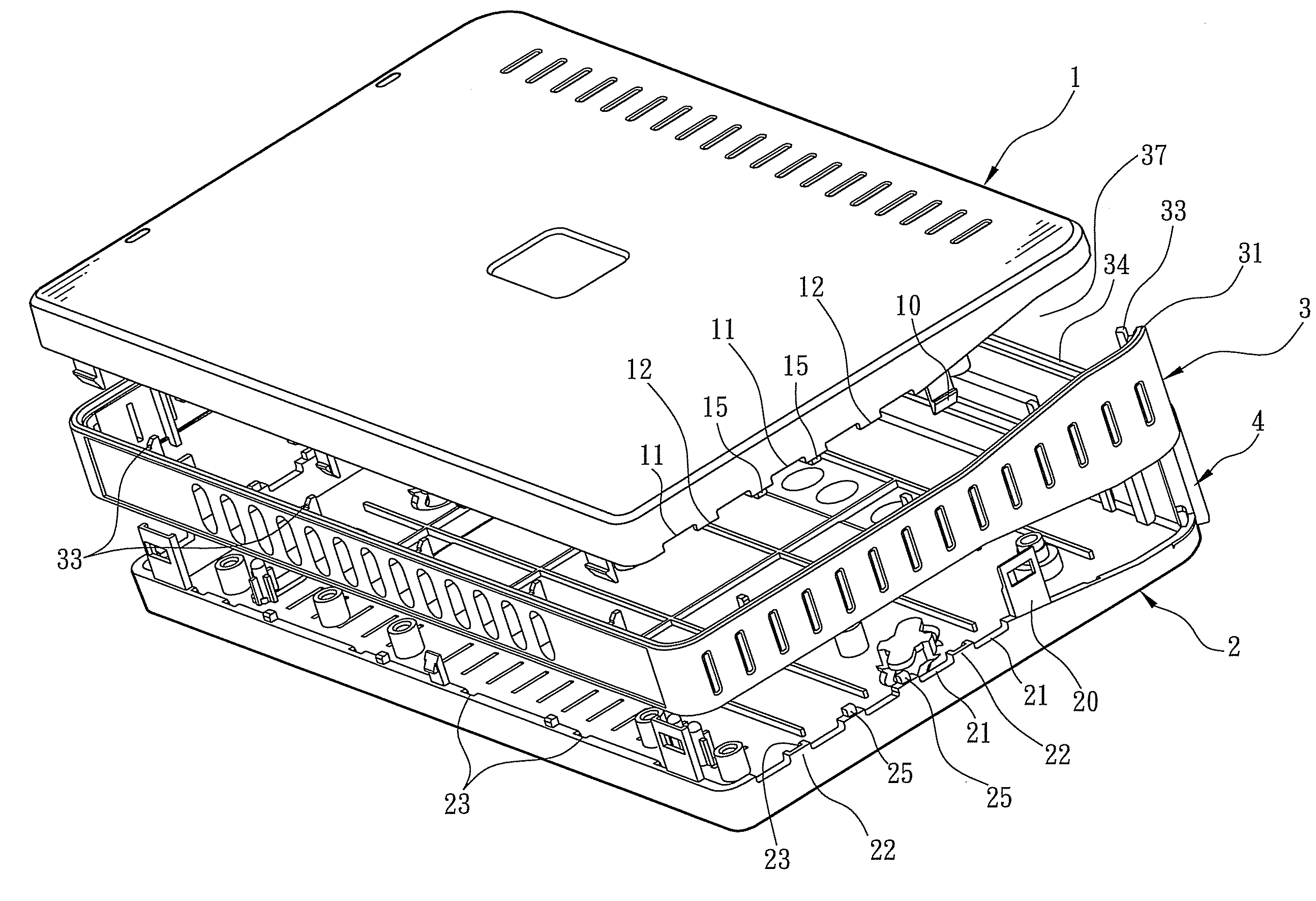 Housing with hidden ventilation holes