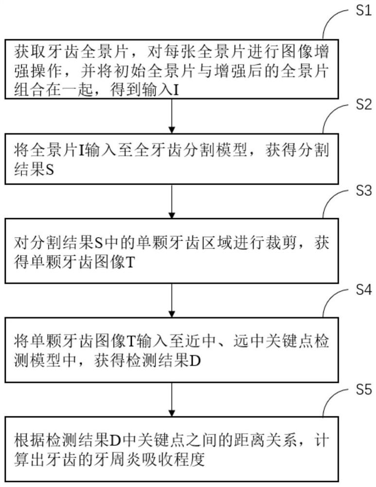 Method for identifying periodontitis absorption degree based on mesial and distal key points