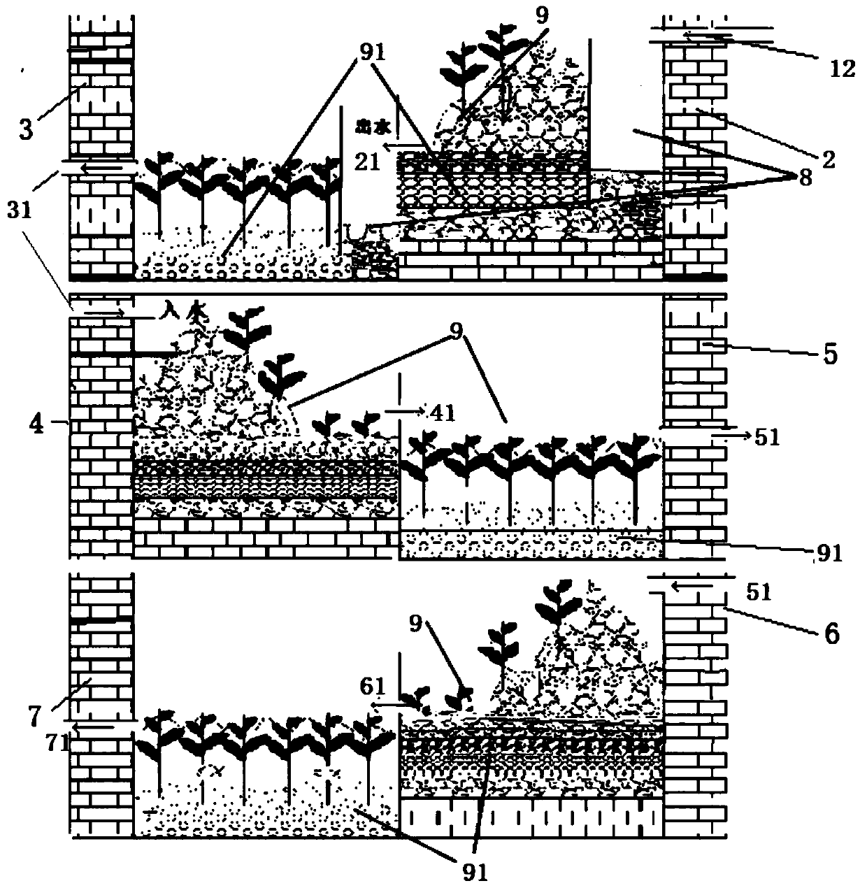 Tower-type ecological purification integrated device for small-town domestic sewage