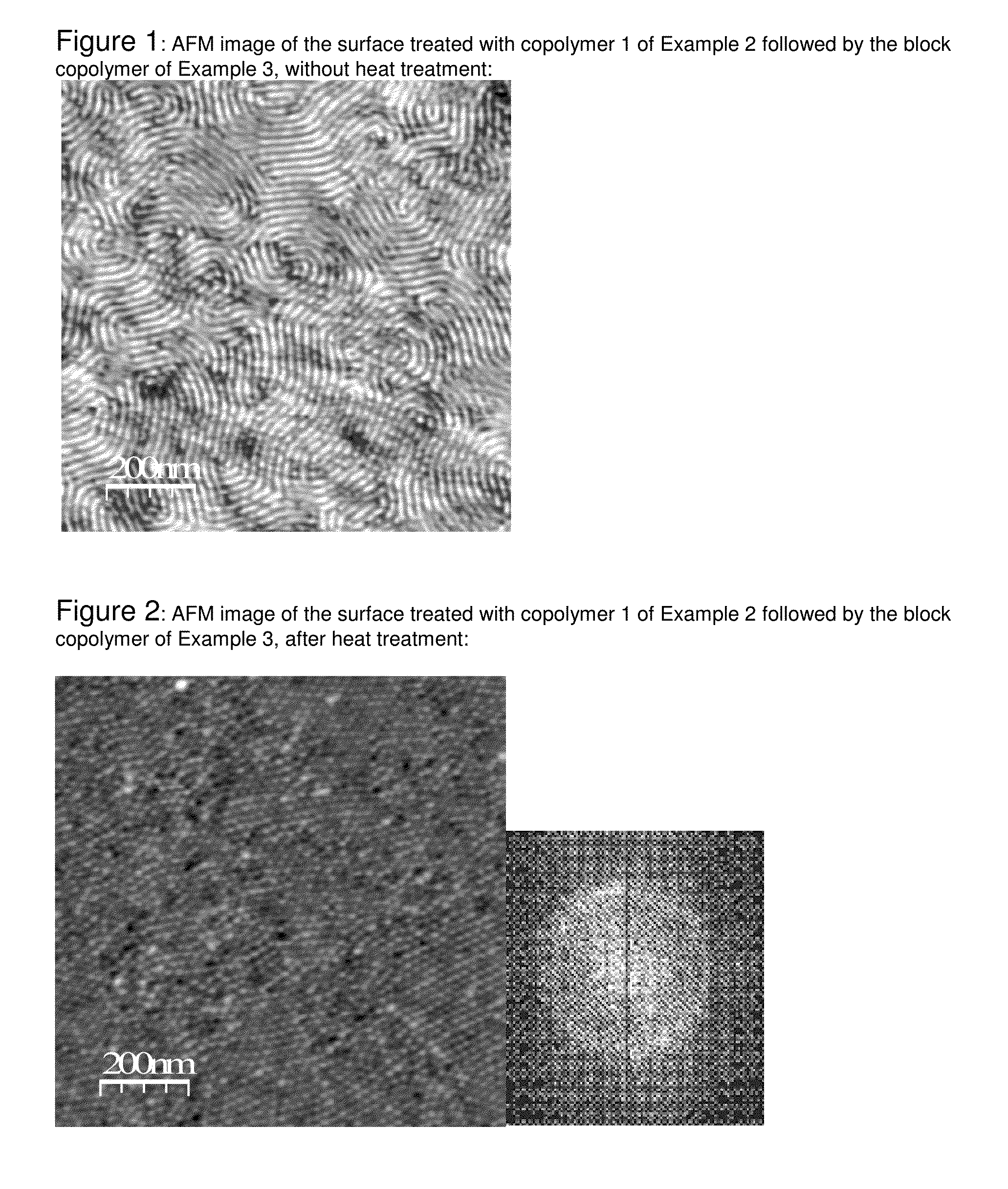 Method for the perpendicular orientation of nanodomains of block copolymers, using statistical or gradient copolymers, the monomers of which differ at least in part from those present in each of the blocks of the block copolymer