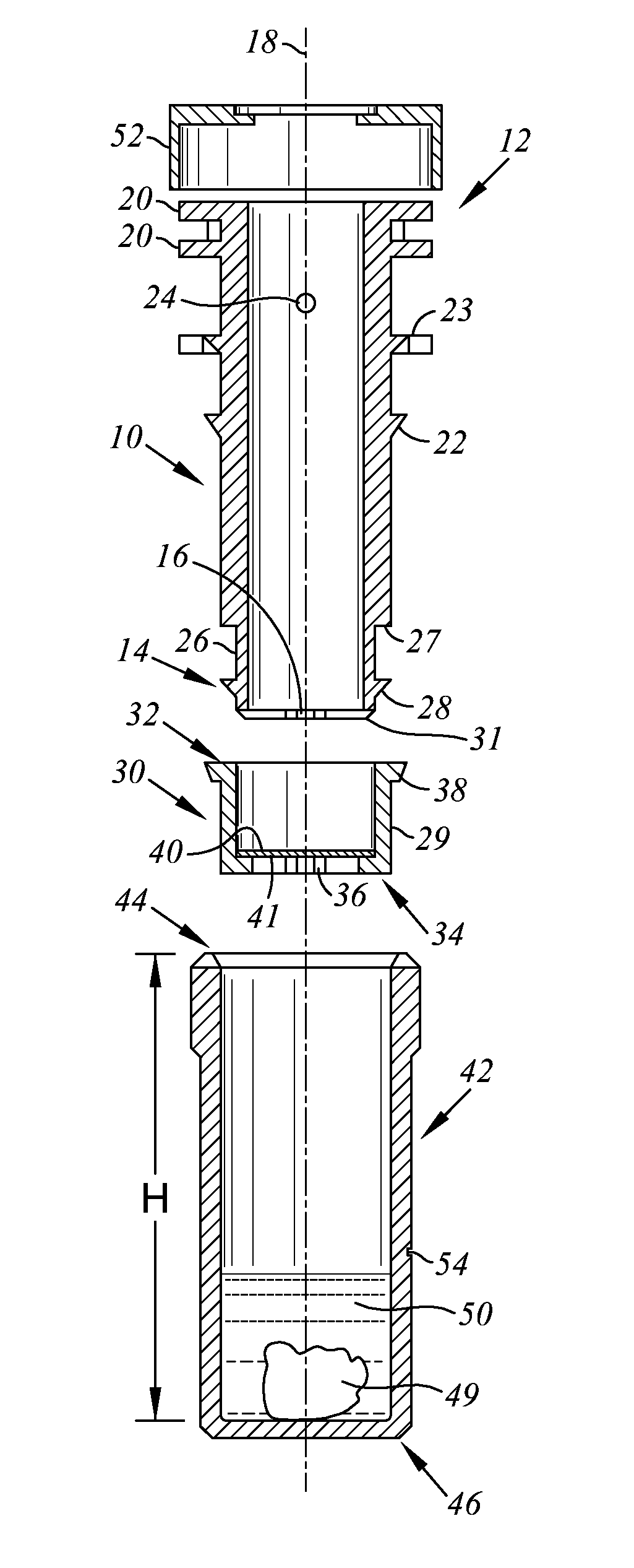 Filter vial with limited piston stroke