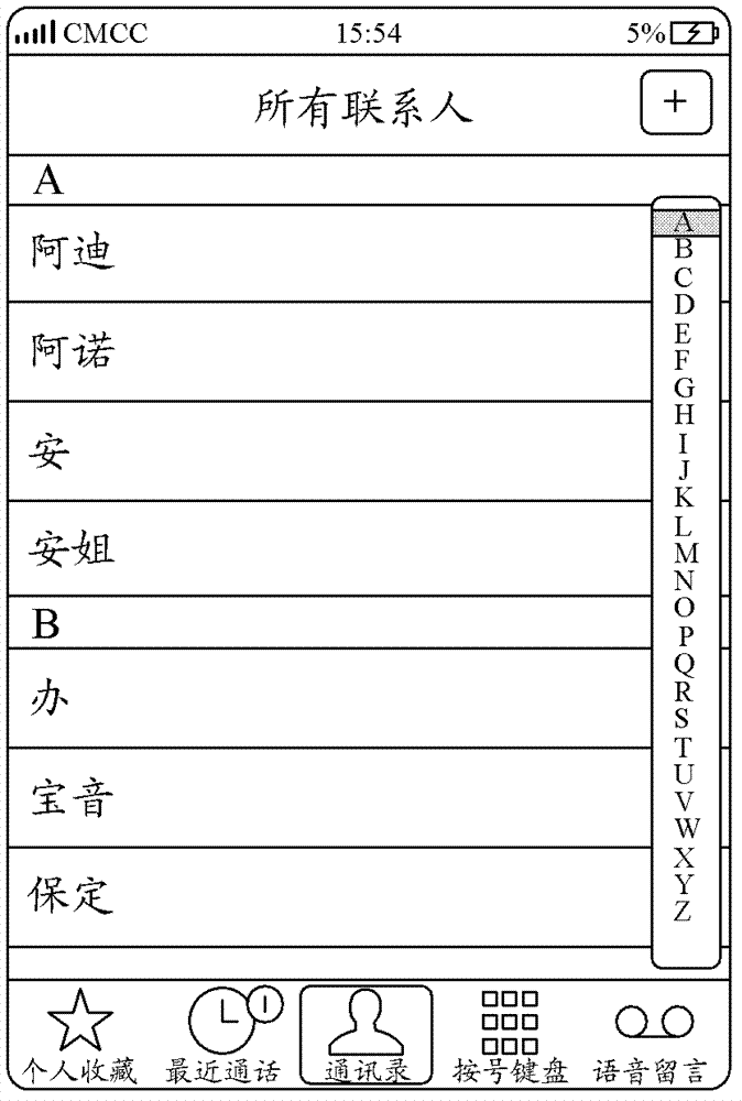 Initial list positioning method and mobile terminal