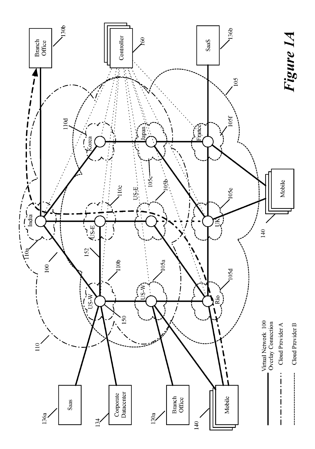 Selecting one node from several candidate nodes in several public clouds to establish a virtual network that spans the public clouds