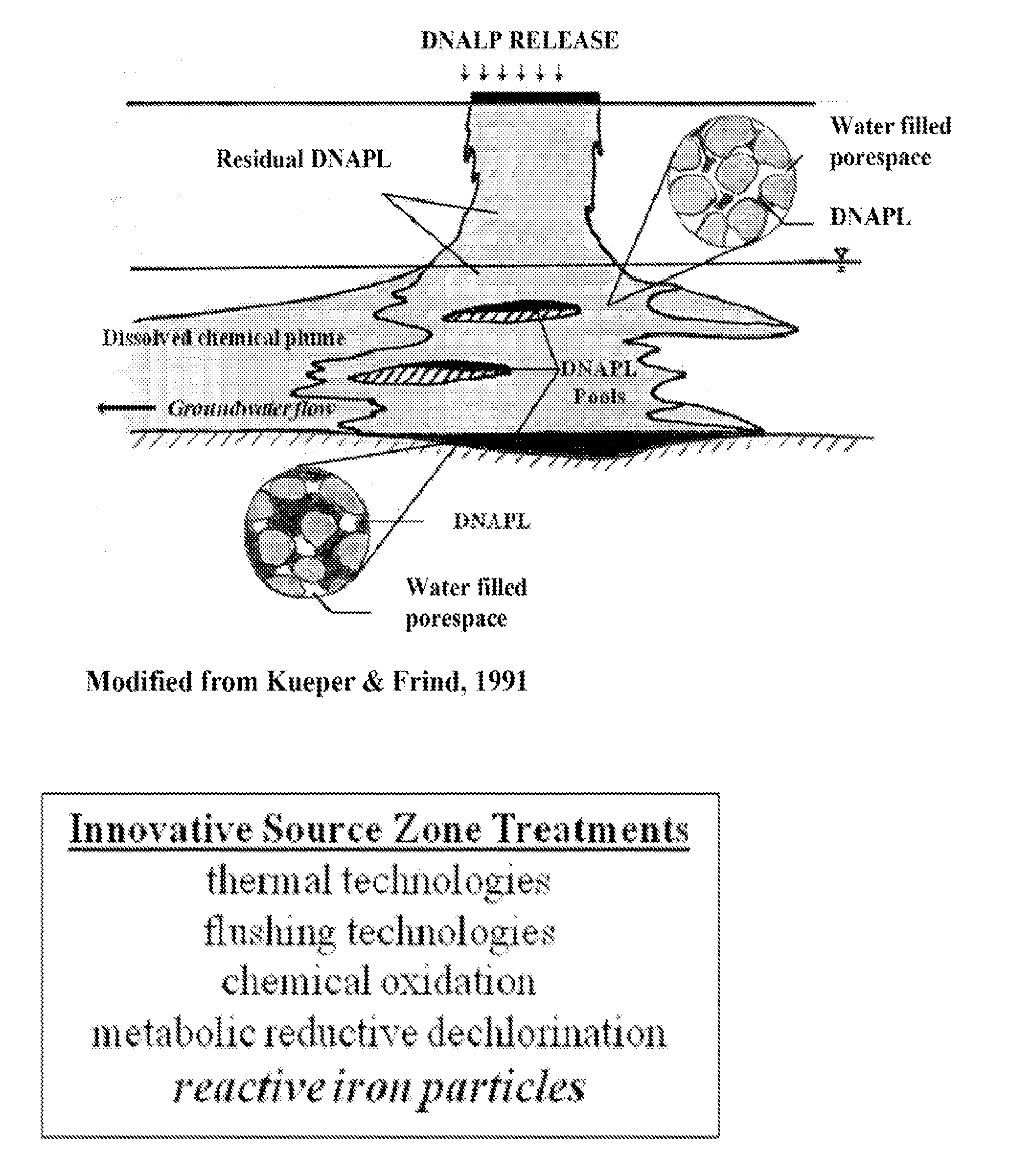 Iron-mediated remediation within nonaquous phase liquid