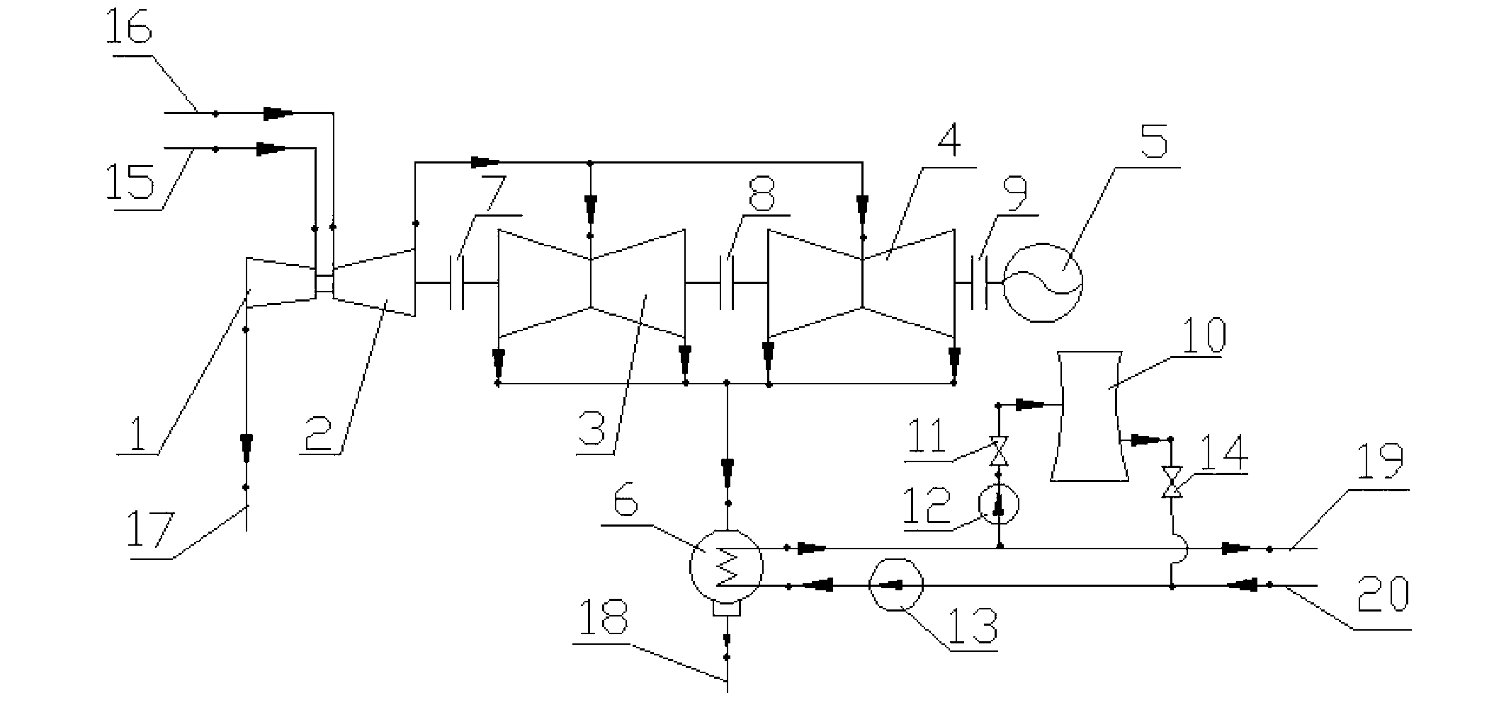 300MW-capacity-level low vacuum heat supply steam turbine system and adjusting method thereof